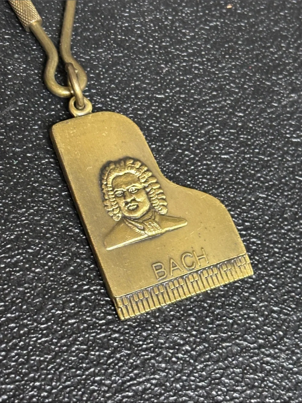 Bach Piano Key Shaped Brass Keychain A.I.M. PGH PA USA 1986